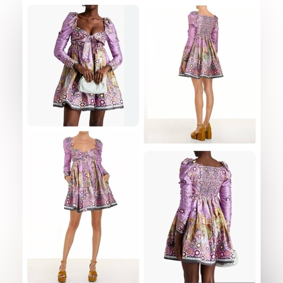 NWT Zimmermann Cosmic Twist Front Mini Dress Silk Purple Flare 0P (US2P) - Picture 2 of 16